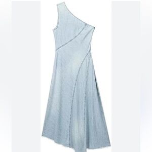 Zara Asymmetrical Light Blue Denim Dress